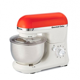 Ariete 1594 Gourmet Color - Impastatrice planetaria, Gancio impastatore, Sbattitore, Frusta, Capacità tazza inox 4L, 6 velocità+pulse, 650-1500W, Bianco/Arancio - 1