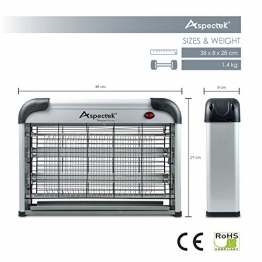 Aspectek HR2833 Zanzariera Elettrica con 2 Lampade da 20 Watt a Scarica Elettrica 3.000V, Cassetto Raccogli Insetti Estraibile, Catena a Sospensione, Campo d'Azione 150 mq - 1