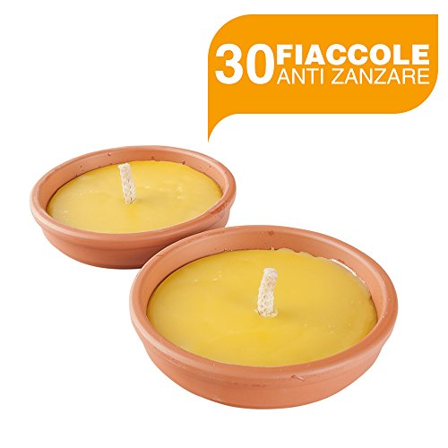 BuyStar Set 30 fiaccole anti zanzare con vaso terracotta Ø11 Cm aroma citronella