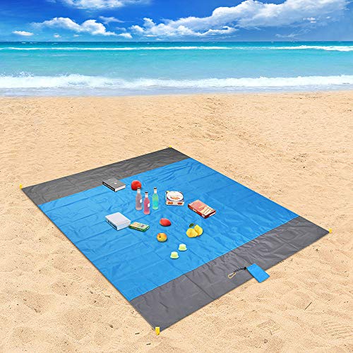 Coperta da Spiaggia, laxikoo Coperta da Picnic Anti Sabbia 210×200 Portatile Impermeabile Coperta Tascabile con Reticule e 4 Picchetti Fixed per Picnic, Spiaggia, Escursionismo, Campeggio e Altro
