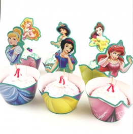 CUP CAKES 12 x Princess Kids Birthday party cake topper per cupcake Wrapper & - 1