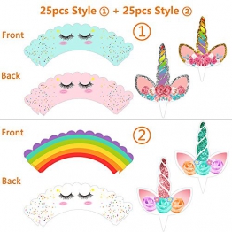 Decorazioni unicorno e pirottini per mini cup cake, 50 pezzi, decorazione su entrambi i lati, realizzati a mano, per bambini, dolci, party, decorazioni per torte di compleanno - 1
