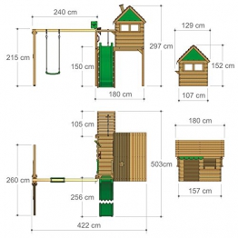 FATMOOSE parco giochi FunFactory Fit XXL casetta da gioco di legno per bambini con altalena e scivolo - 1