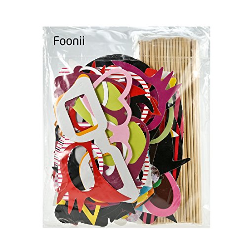 Foonii 76 pcs photo booth props Accessori fai da te colorati occhiali baffi labbra farfallino cappelli su bastoni per matrimonio partito Natale compleanno