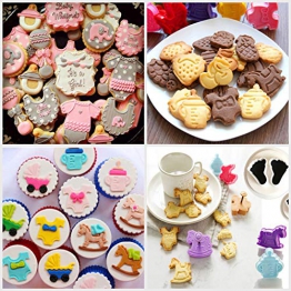 Formine per Biscotti per Docce per Bambini, Fondente, Pasticcino, Sugarcraft, Decorazione di torte, 28 pezzi, Animali, Verdure, Love, Best Wishes, Congrats e Thank you, Stampi in Plastica sagomati - 1