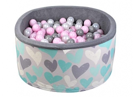 ISO TRADE Piscina di Palline Colorate per Bambini Tondo Bianco Blu Grigio Nero/Grigio Trasparente Rosa 90X40cm / 200 Palline / 2616, Muster:Herz - 1