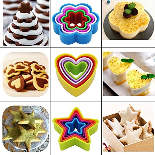 Kaishan – Set di 25 formine per biscotti, diversi motivi: a forma di stella, fiore, cuore, quadrate, rotonde, senza bisfenolo A, colorate