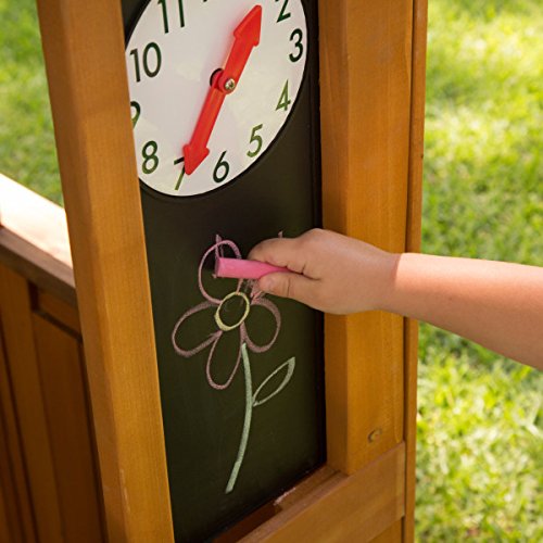 KidKraft 405 Casetta Gioco da Giardino e Esterno Garden View in Legno per Bambini con lavagne, fioriera e Tenda Stile caffetteria, Colore Marrone