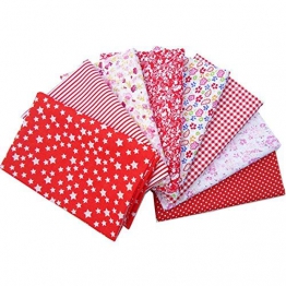 KING DO WAY 8 Pezzi di Tessuti Stampati in Cotone per Cucito, Stoffa Rossa per DIY/Artigiano/Fatti a Mano, Tessuti Patchwork Quadrati da Cucito 50x50CM - 1
