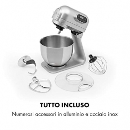 Klarstein Curve • Robot da Cucina • Impastatrice • Planetaria • Display LED • 5 Livelli di Velocità • Volume 5 Litri • Sistema di Mescolamento Planetario • Acciao • Colore Argento - 1
