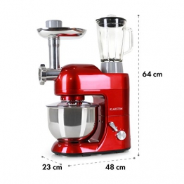 Klarstein Lucia Rossa • robot da cucina • mixer • impastatrice • 1200 W • 5 L • sistema planetario • tritacarne • ganci per pasta • shaker da 1,5 L • velocità regolabile • rosso - 1