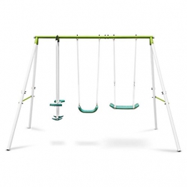 oneConcept Olav • Altalena per Bambini • Altalena da Giardino • Dondolo per Bambini • Massimo 4 Bambini alla Volta • Strttura in Acciaio • 4 Picchetti Incusi • Portata Max. 120 kg • Colore Verde - 1