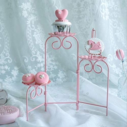 P Prettyia Alzata per Torta 3 Piani di Ferro Pieghevole per Decorazione delle Torte e Presentazione di Dolci, Espositore per Cupcakes, Biscotti - Rosa - 1