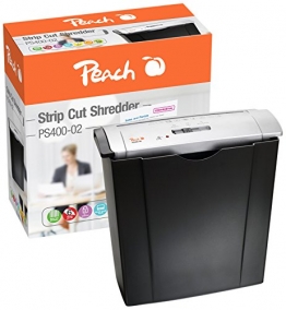 Peach PS400 – 02, Distruggi-documenti | fino a 6 fogli | 8 litri | larghezza striscia 7 mm : (P 1) | Lunga durata e molte funzioni - 1