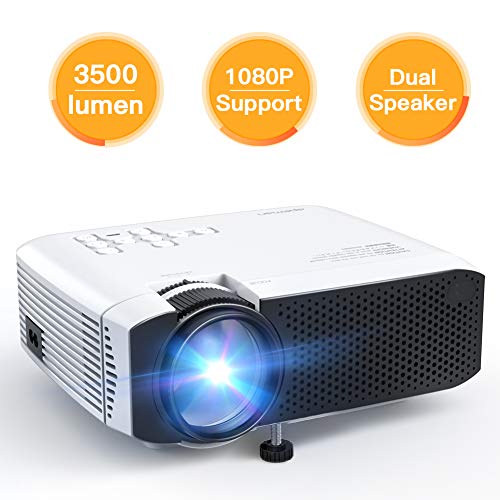 Proiettore APEMAN 3500 Lumen Mini Portatile Videoproiettore con Doppio Speaker Durata del LED fino a 50000 Ore di Cinema Domestico Compatibile con 1080P HDMI USB VGA SD Supporto Android IOS TV Box