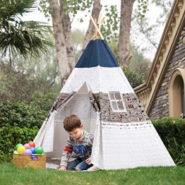 SONGMICS Tenda da Gioco Indiana per Bambini, Tenda Teepee Pieghevole con Finestra, Tappeto, 2 Cuscini, Bandiere Decorative, Borsa da Trasporto, Spazio Privato Fino a 3 Bimbi LTP01WO - 1