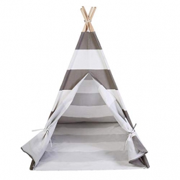 Tenda Indiana Tepee da Gioco per Bambini,Bambini Indiani Attivo Stampa e tintura di Cotone Tela Tenda,indiano Cotton Canvas Teepee tenda del gioco per i bambini,120X120X145cm (grigio e bianco) - 1