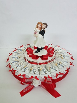 TORTA BOMBONIERE COPPIA SPOSI CON NASTRIN COMPLETA DI BIGLIETTINO MATRIMONIO SEGNAPOSTI (35 FETTE ( 3 PIANI)) - 1