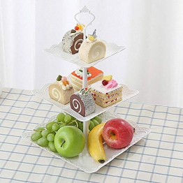 Tre strati di frutta piastra supporto alzata per torta di verdure Storage rack Tea Party piatto da portata per dessert cupcake White di Futurepast, White, Square - 1