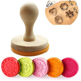 WasonD 18PZ kit stampi per biscotti fatti in casa, 5 timbri in silicone Cookie + 12 tagliabiscotti di legno + Press - 1