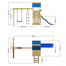 Wickey Gioco Torre Turbo Flyer kletter Torre Parco Giochi con Sabbiera Altalena Parete di Arrampicata e Scala di Corda, Blu Scivolo + Blu Plane - 1