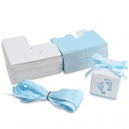 YISSVIC 100Pz Scatoline Portaconfetti Scatole Bomboniere Scatole Portaconfetti con 100 x Nastri per Anniversario di Matrimonio Battesimo Compleanno ECC-Azzurro - 1