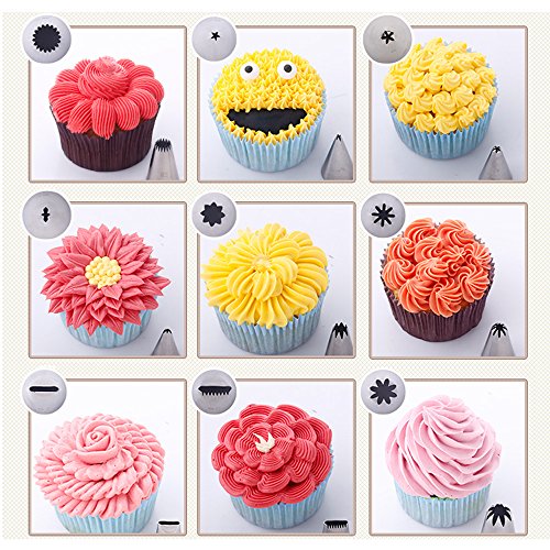 Zacro 54 Pezzi Decorazione Torta per Pasticceria, 48 Bocchette Decorative Pasticceria, 3 Strumento Icing Tips in Acciaio Inossidabile, 3 Sacchetti Riutilizzabili Pasticceria