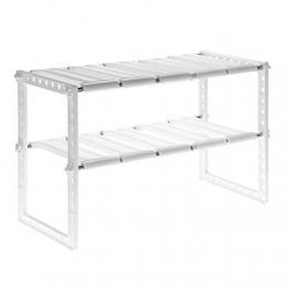 Anself Scaffale Stoviglie sotto Lavello Espandibile in Acciaio Inox Plastica per Cucina Bagno, 2 Ripiani - 1