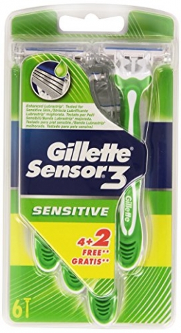 Gillette Sensor3 Rasoi Usa e Getta Sensitive per Uomo - Confezione da 6 Pezzi - 1