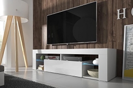 Hestia – Mobile Porta TV / Mobiletto Porta TV Moderno (140 cm, Bianco Opaco / Pannello Frontale Bianco Lucido con Luci LED) - 1
