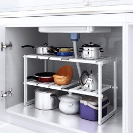 HOMFA Scaffale Sotto Lavello Stoviglie Lavandino Cucina, Mensola Regolabile Modulabile Salvaspazio, Regolabile 2 Ripiani per Cucina Bagno Sotto Lavello, 36(-66) × 26 × 38cm - 1