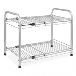 Homfa Scaffale Stoviglie Estensibile in Inox Acciaio, Mensola Impilabili Lunghezza Regolabile 2 Ripiani per Cucina Bagno sotto Lavello - 1