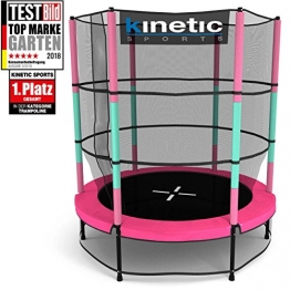 Kinetic Sports Trampolino Bambini Indoor Tappeto Elastico 140 cm, Bordo di Protezione, Sistema a Corda Elastica, Rete di Sicurezza, Rosa - 1