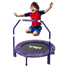 LBLA Trampolino, Trampolino per Bambini con corrimano Regolabile e Copertura Imbottita di Sicurezza Trampolino Pieghevole Indoor/Esterno ø 92 cm capacità Peso 60kg, Regalo di Natale per Bambini - 1