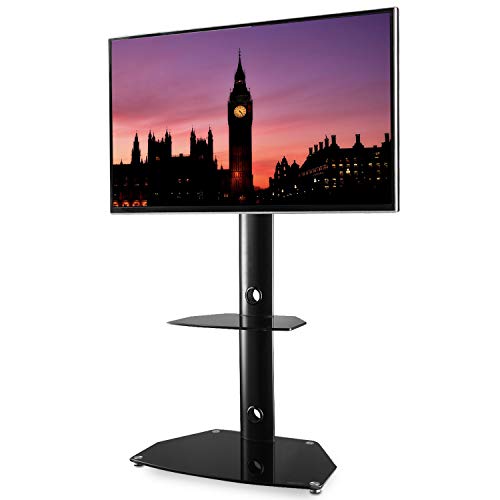 RFIVER Mobile Porta TV da Pavimento Angolo 3-in-1 Supporto TV con Girevole Regolabile in Altezza per TV LCD LED Plasma da 27″-55″ Nero TF7001
