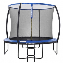 SONGMICS Trampolino, Tappeto Elastico da 366 cm (12 Piedi) per Giardino con Scaletta, Rete di Sicurezza, Pali ad Arco Ricoperti, Test di Sicurezza TÜV Rheinland, Nero e Blu STR12BK - 1