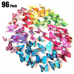 Tomkity 96 Pezzi 8 Colori Brillanti Farfalle 3D Adesivi per pareti Vari Colori Decorazione casa Stickers murali (12 Pezzi Verde, Blu, Viola, Rosso, Bianco, Rosso Rosa, Giallo, colorato) - 1