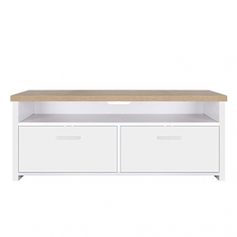 VASAGLE Mobile TV, Armadietto TV con Scaffale ad Ante, Mobile per TV, Comodino per TV, Lettore Dvd, Ricevitore, Bianco e Venature di Legno LTC01WN - 1