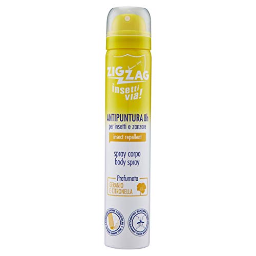 Zig Zag, Repellente, Insetti, Spray Corpo Insettivia al profumo di Geranio e Citronella Giava, repellente per zanzare,zanzare tigre,zecche, 100 ml