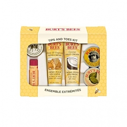 Burt's Bees, Kit da regalo per mani e piedi, incl. 1 crema per cuticole al limone (8,5 g), 1 balsamo per le mani (8,5 g), 1 crema per i piedi al cocco (20 g), 1 crema per le mani al miele e vinaccioli (20 g) e 1 al latte e alle mandorle (7 g), 1 balsamo labbra all'olio di melograno (4,25 g) - 1