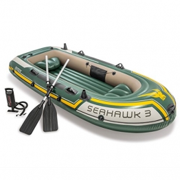 INTEX Seahawk 3, 3-Person Inflatable Boat Set with Aluminum Oars And High Output Air Pump (Latest Model) - 1