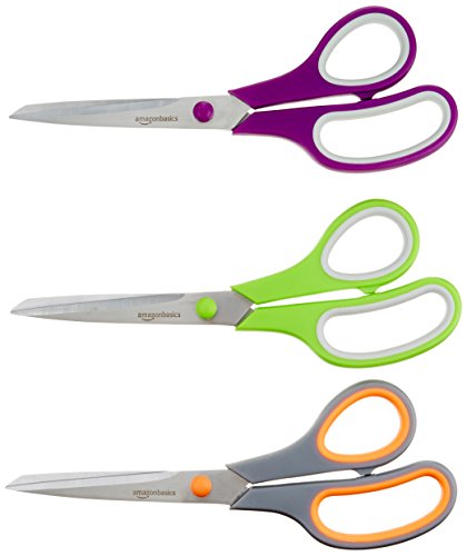 AmazonBasics – Forbici con impugnatura morbida e lame in titanio, 20 cm, confezione da 3