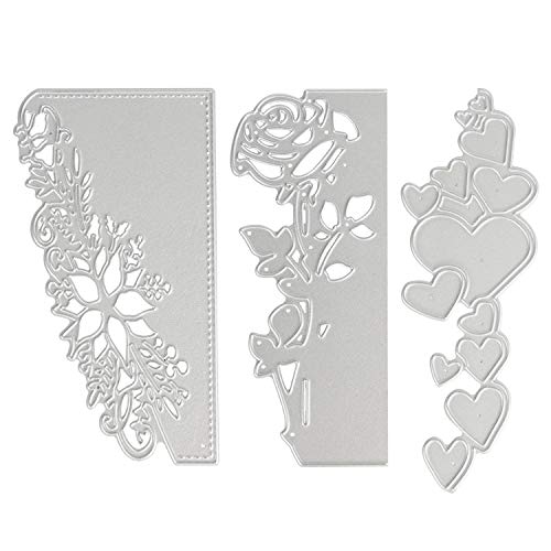 OOTSR 3 Pezzi Taglio del Metallo Muore, Stencil di Taglio per goffratura 3D per Scrapbooking/Creazione di Cartoline/Mestieri Fai da Te, Forma di Fiore Rosa/Cuore/Pizzo