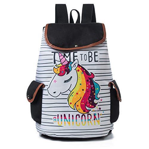 Zaino da viaggio Design Drawstring per Teenager Girls Cartone animato Unicorno Flamingo stampato Zaino Scuola Canvas Lady Bag (B)
