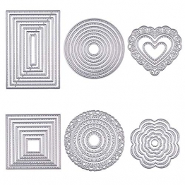 BENECREAT Set 6 Taglieri Taglio Metallo Scrapbooking Stencil Nidificazione Die per DIY Goffratura Album Fotografico Decorativo Carta Fai da Te Creazione - Tondo, Quadrato, Rettangolo, Cuore, Fiore - 1