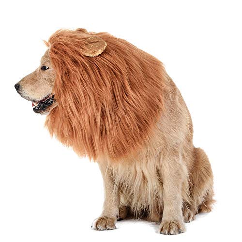 Cane Pet Costume,YKS, pet Cosplay Costume Regolabile Dimensione Leone Criniera Parrucca per Cane Gatto Halloween Partito Natale Vestire Marrone (Con le orecchie)