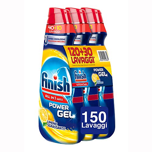 Finish Detersivo Lavastoviglie All in 1 Max Powergel, Limone, 3 x 1000 ml, 150 Lavaggi