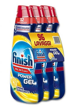 Finish Detersivo Lavastoviglie All in 1 Max Powergel, Limone, 3 x 650 ml, 96 Lavaggi - 1