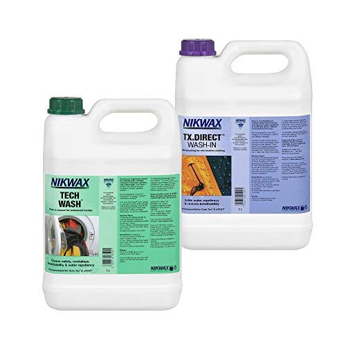 Nikwax Tech Wash & TX Direct – Confezione doppia per la pulizia e l’impermeabilizzazione dell’attrezzatura da esterni (2 x 5 litri)