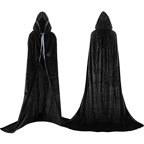 Proumhang Mantello con Cappuccio Lungo in Velluto Costume di Halloween Carnevale Natale Capo Masquerade Nero